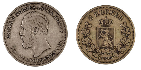 Norway 1900 (Ag) 2 Kroner (KM 359), Fine +
