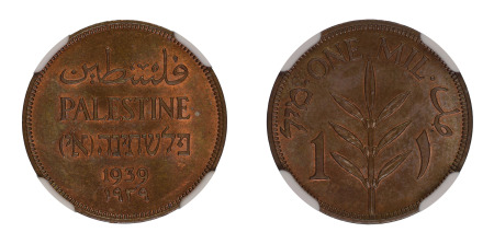 Palestine 1939 (Cu) 1 Mil (KM 1), NGC Graded MS 65 Brown