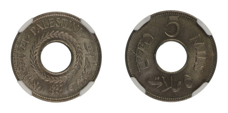 Palestine 1927 (Cu-Ni) 5 Mils (KM 3), NGC Graded MS 65