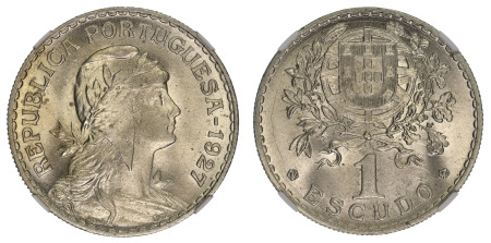 Portugal 1927 (Cu-Ni) Escudo (KM 578), NGC Graded MS 65