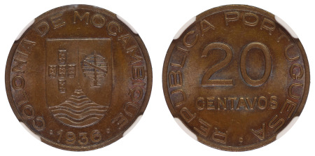 Mozambique, 1936 (Cu) 20 Centavos (KM 64), NGC Graded MS 65 Brown