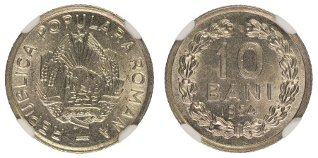 Romania 1954 (Cu-Ni) 10 Bani (Scarce Date) (KM 84.2), NGC Graded MS 66