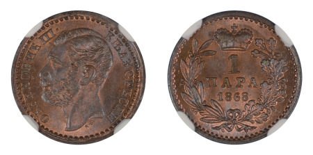 Serbia 1868 (Cu) 1 Para "TSHE in Serbia (KM 1), NGC Graded MS 66 Brown