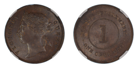 Straits Settlements 1897 (Cu) 1 Cent (KM 16), NGC Graded MS 63 Brown