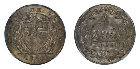 Switzerland Vaud, 1818 (Billon) Batzen (KM 8), NGC Graded MS 66