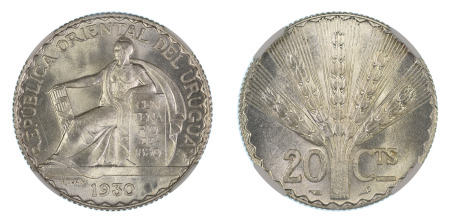 Uruguay 1930 (Ag) 20 Centesimos (KM 26), NGC Graded MS 65