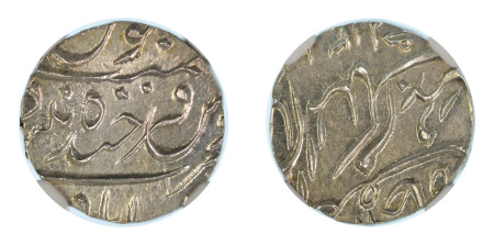 India Hyderabad, AH 1308 (1891) (Ag) 1/4 Rupee (Y#15), NGC Graded MS 66