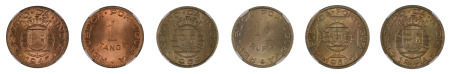 India, Portuguese 3 Coin Lot - 1947 1 Tango (Cu) (KM 24) / 1952 1/2 Rupia (Cu-Ni) (KM 26) / 1952 1 Rupia (Cu-Ni) (KM 29), NGC Graded MS 66, MS 66, MS 65