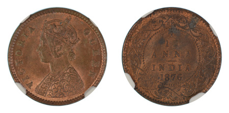 India, British 1876 (c) (Cu) 1/12 Anna (KM 465) graded MS 64 Red Brown by NGC