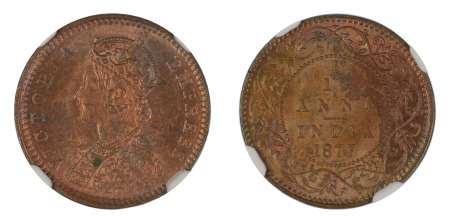 India, British 1877 (c) (Cu) 1/12 Anna (KM 465) *MS 64 Red Brown*