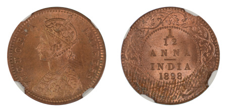 India (British) 1898 (c) (Cu) 1/12 Anna (KM 483), NGC Graded MS 64 Red Brown
