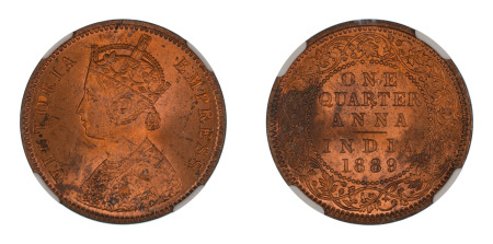 India (British) 1889 (c) 1/4 Anna (Cu) (KM 486), NGC Graded MS 64 Red Brown