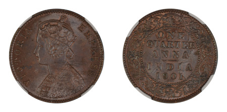 India (British) 1901 (c) 1/4 Anna (Cu) (KM 486), NGC Graded MS 63 Brown