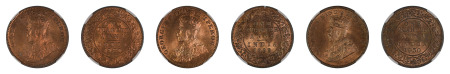 India (British) 3 Coin Lot - (Cu) 1/2 Anna (KM 512), 1920 (c), 1928 (b), 1930 (c), all NGC graded MS 65