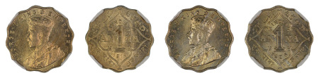 India (British) 2 Coin Lot - 1 Anna (KM 513) 1919 (B), 1936 (B) NGC Graded MS 62 & MS 65