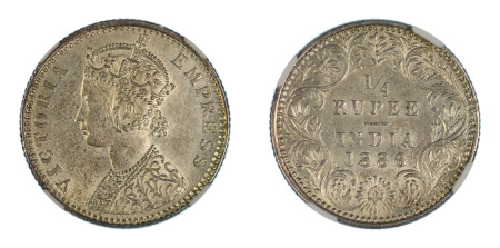India (British) 1886 B 1/4 Rupee (Ag) (KM 490), NGC Graded MS 62