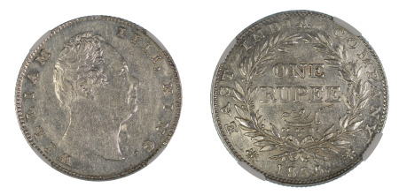 India (British) 1835 (c) Rupee (Ag) S&W 1.47 Type E /1 No Initial, NGC Graded AU 58