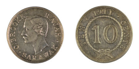 Sarawak 1911H (Ag) 10 cents, - Charles J. Brooke, Rajah (1868-1917) (KM8, SS13)) AU