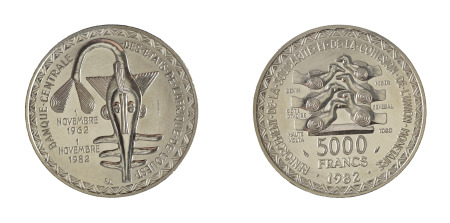 Central African Republic 1982 (Ag), 5000 Francs, Essai