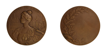 France 1905 Ville de Lille medal (Cu), Cirque D'Amateurs Medal 45mm By Dubois for Hodebert UNC Bronze