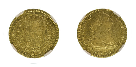 Colombia 1783P SF Au 2 escudos, Charles III, NGC Graded AU 53