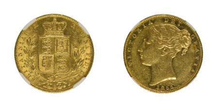 Great Britain 1855 (Au) Sovereign, Queen Victoria, NGC Graded AU 58