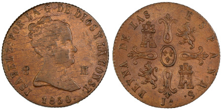 Spain 1850J (Cu) 8 Maravedis, Isabella