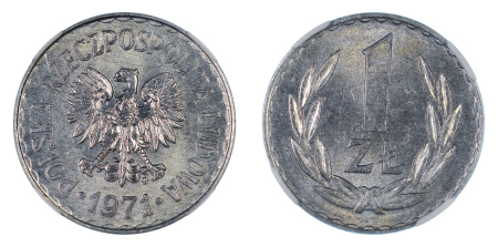 Poland 1 Zloty 1971, aluminium,  NGC MS 65, choice