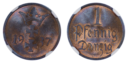 Poland, Danzig 1 Pfennig 1937 NGC graded MS 64 RB