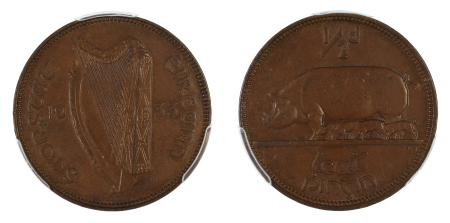 Ireland (Republic) 1933 Cu ½ Penny, Key Date