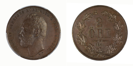 Sweden 1864 Cu 2 Ore, Carl XV