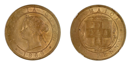 Jamaica 1869 Cu Ni Penny, Choice grade