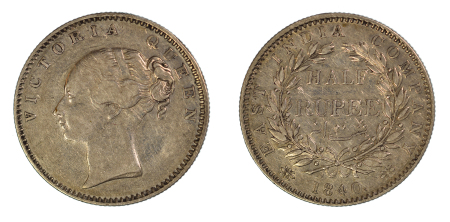 India (British) 1840 Ag ½ Rupee, Victoria