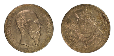 Mexico 1866Mo Ag Peso, Maximillian 