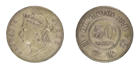 Hong Kong 1891 Ag 50 cents, Victoria