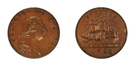 Bermuda 1793 Cu Penny, Ship reverse, George III