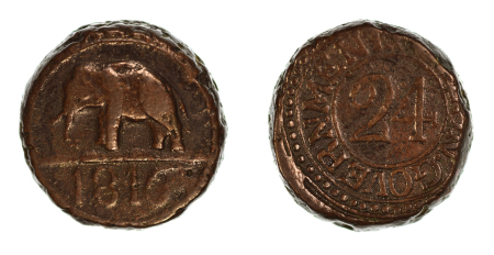 Ceylon 1816 Cu 1/24 Rixdollar, elephant left