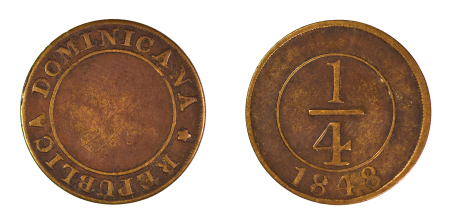 Dominican Republic 1848 Brass ¼ Real