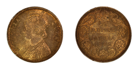 India (British) 1862 Ag ¼ rupee