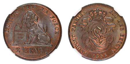 Belgium 1856 Cu 2 Cents, Small Date variety
