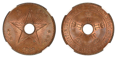 Belgium Congo 1888/7 Cu 5 Centimes (Overdate) 