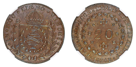 Brazil 1825 R Cu 20 Reis, NGC Top Pop