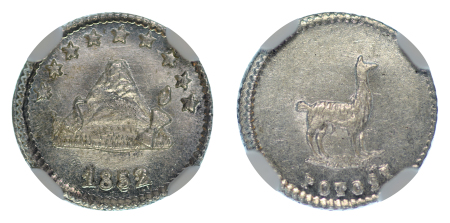 Bolivia 1852 Ag ¼ Sol, Potosi mint , NGC Graded MS 65