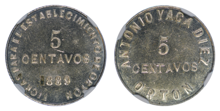 Bolivia 1889 Ag 5 Centavos, Orton Barraca, Antonio Vaca Diez, MS 64