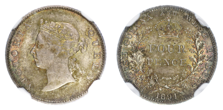 British Guiana 1891 Ag Fourpence, Victoria, MS 63+