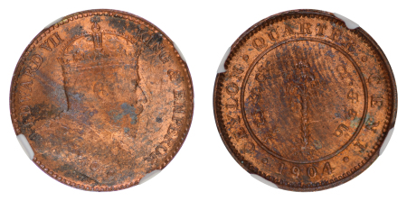 Ceylon 1904 Cu ¼ Cent, Edward VII, MS 63 RB