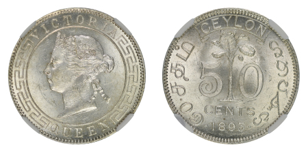 Ceylon 1893 Ag 50 Cents, Victoria