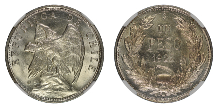 Chile 1922 SO Ag Peso, NGC Top Pop