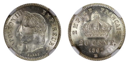 France 1867BB Ag 20 Centimes, Napoleon III