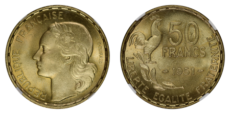 France 1951 Alu-Ae 50 Francs, NGC Top Pop